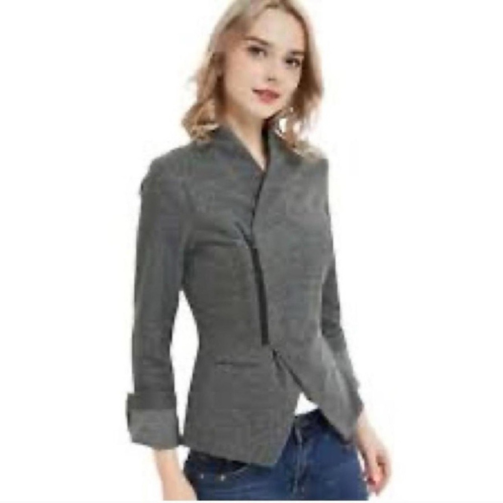 CAbi Gray Rebel‎ Asymmetrical Zip Up Ponte Knit Jacket